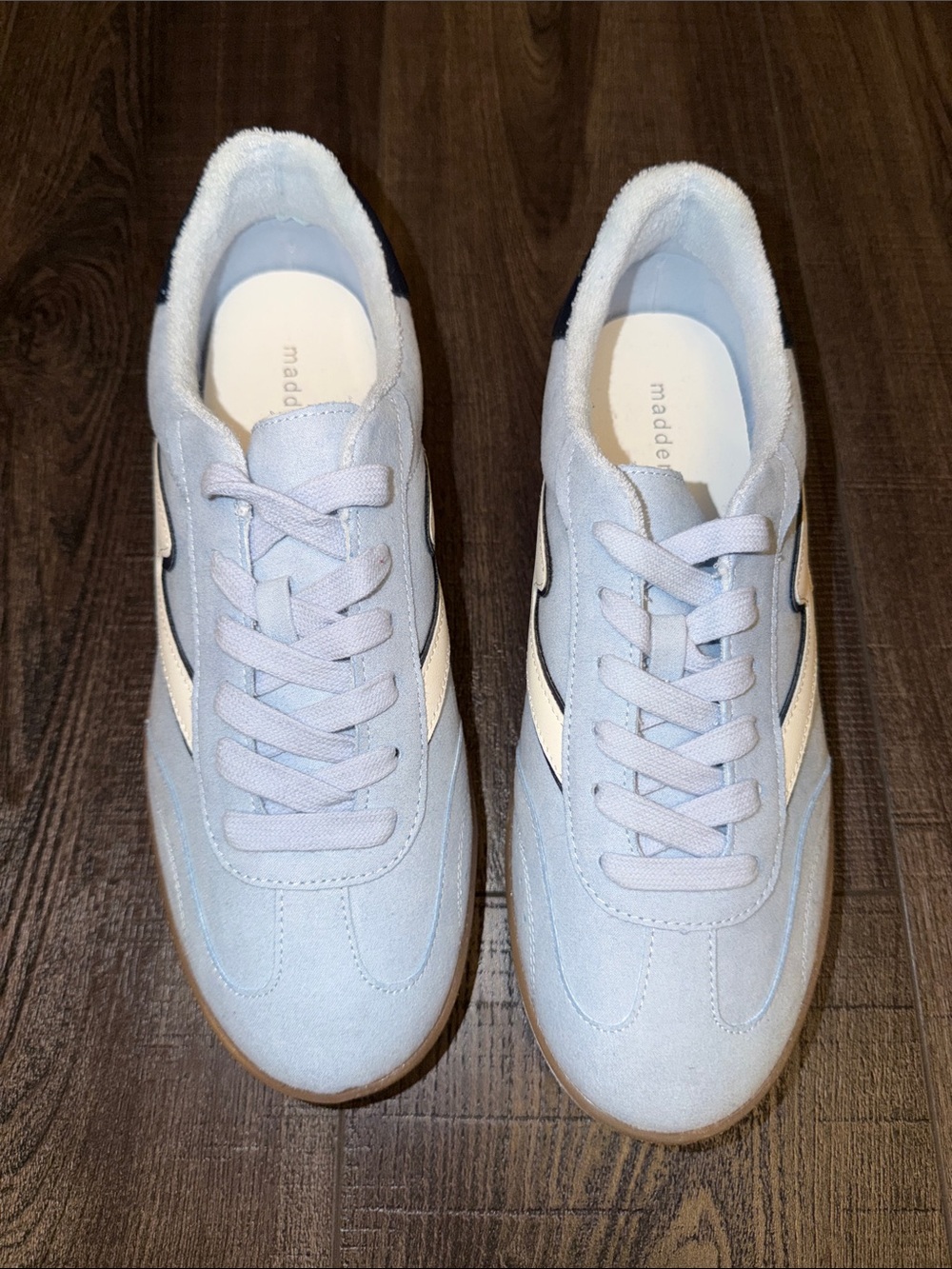 Madden Girl Light Blue Suede Sneakers with White Stripe